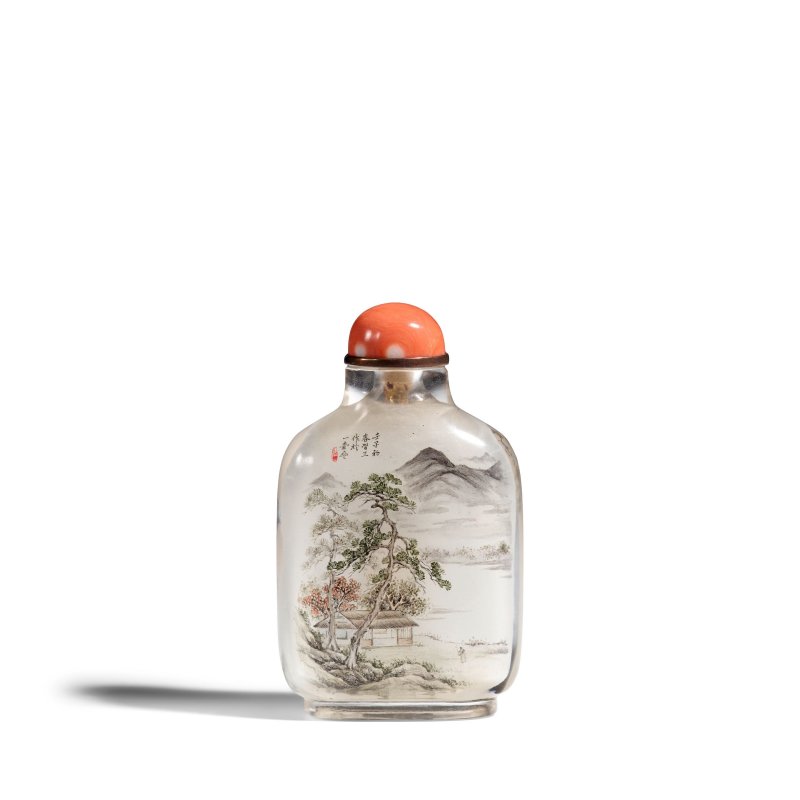 壬子(1972年)初春 王習三 玻璃内畫白居易鼻烟壺一件 | A DATED INSIDE-PAINTED GLASS 'BAI JUYI' BOTTLE - 图4