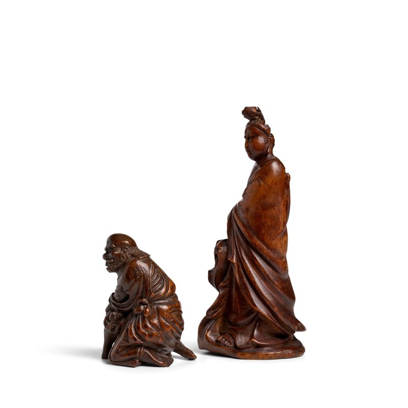 清 竹根雕佛教神祇兩件 觀音 羅漢 | TWO BAMBOO ROOT CARVINGS OF BUDDHIST DEITIES, GUANYIN AND LUOHAN - 图8