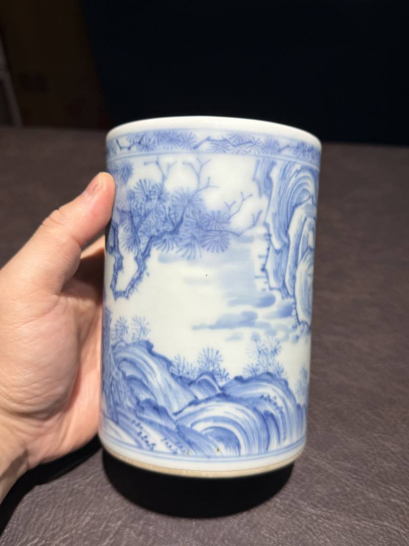 清康熙 青花寒山拾得图笔筒 - 图4
