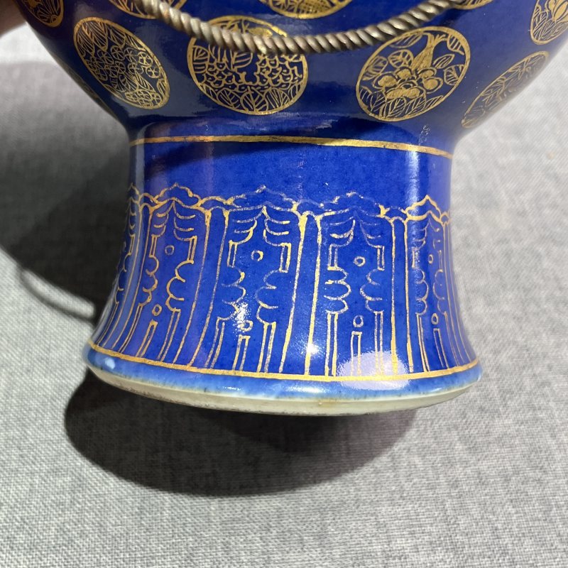 清光绪祭蓝描金皮球花温锅 - 图13