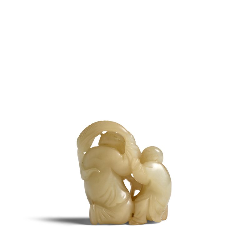 十九世紀 青玉雕和合二仙擺件 | A CELADON JADE CARVING OF HEHE ERXIAN - 图2