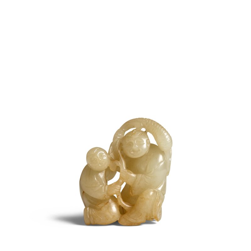 十九世紀 青玉雕和合二仙擺件 | A CELADON JADE CARVING OF HEHE ERXIAN - 图3