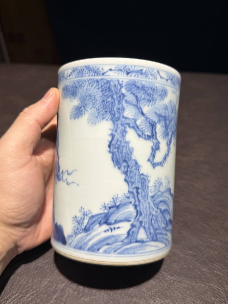 清康熙 青花寒山拾得图笔筒 - 图6