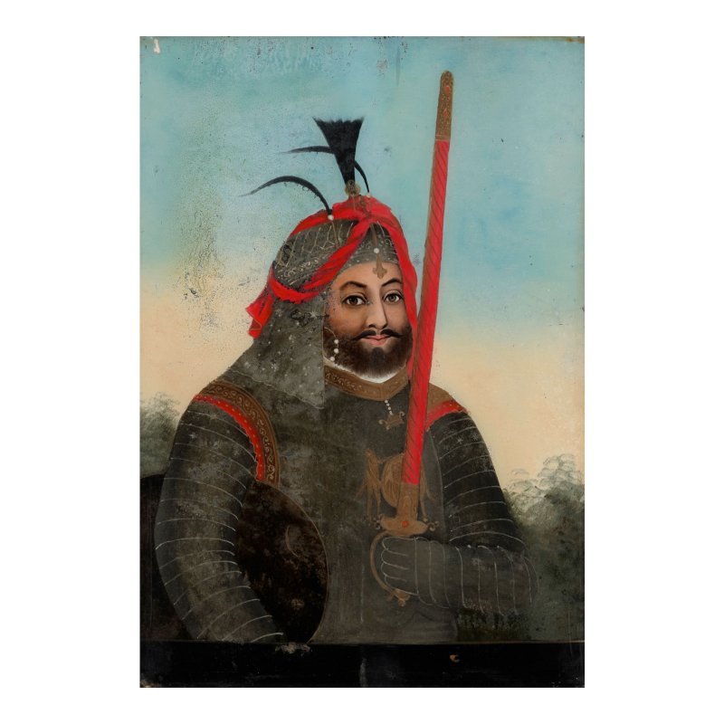 十九世紀 或為中國外銷印度 把劍武士鏡畫兩件 | TWO EXPORT REVERSE GLASS MALE WARRIOR PAINTINGS - 图2