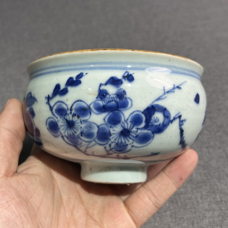 明末清初青花折枝花卉净水碗 - 图4
