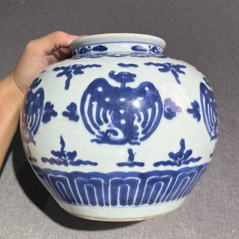 清雍正青花团凤纹太白罐 - 图4