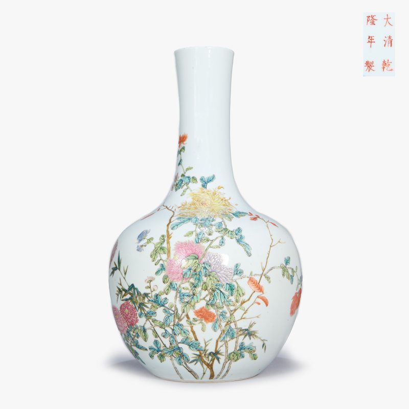 清光绪 粉彩秋菊图天球瓶 - 图1