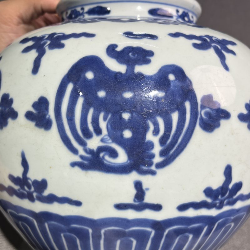 清雍正青花团凤纹太白罐 - 图5