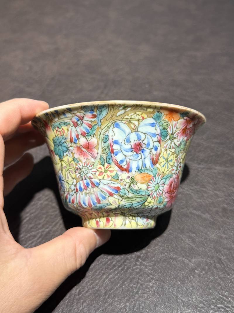 民国 粉彩百花不落地杯 - 图3