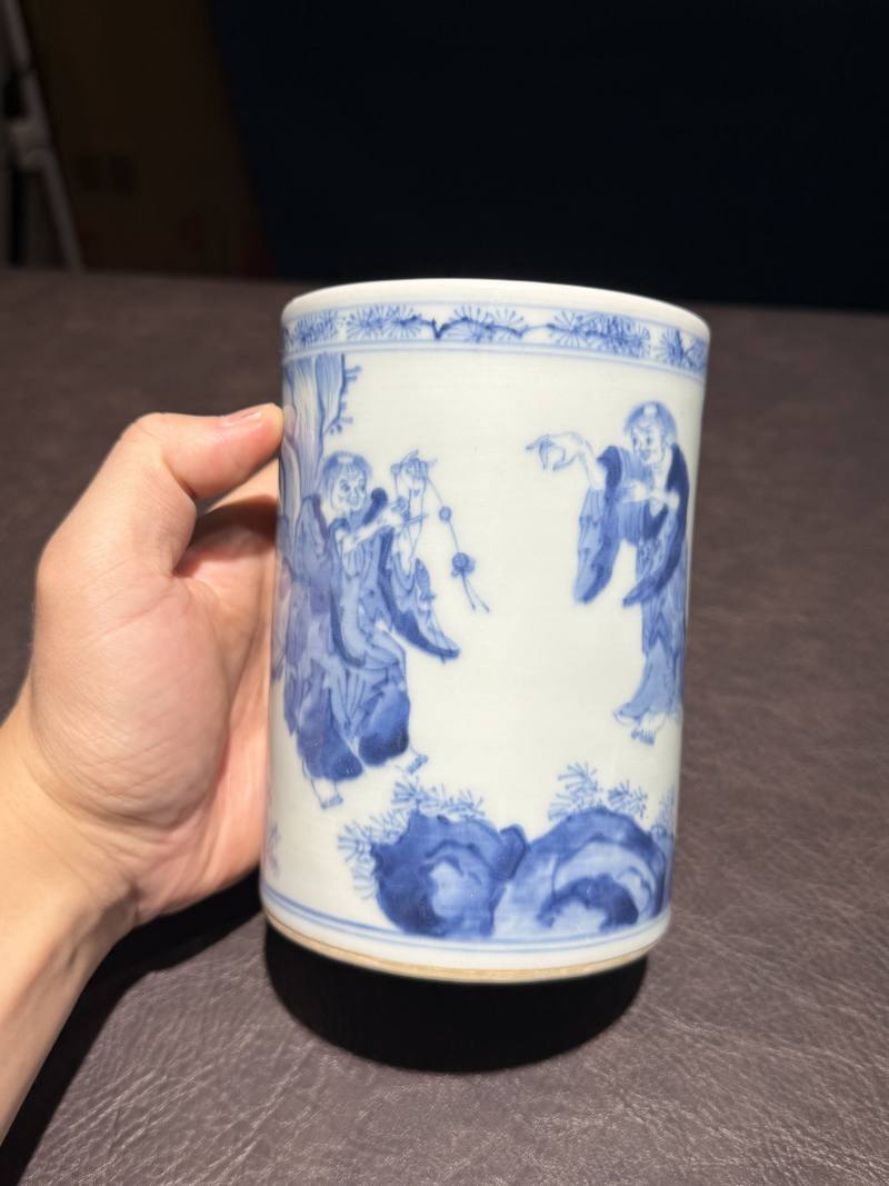 清康熙 青花寒山拾得图笔筒 - 图8