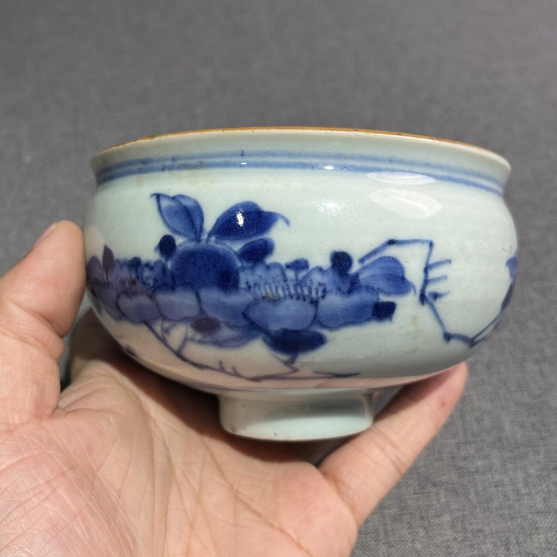 明末清初青花折枝花卉净水碗 - 图6