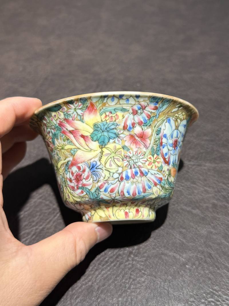 民国 粉彩百花不落地杯 - 图4