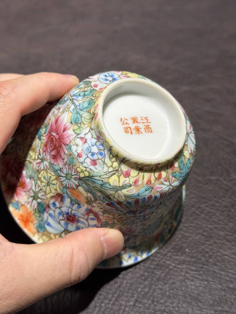 民国 粉彩百花不落地杯 - 图10