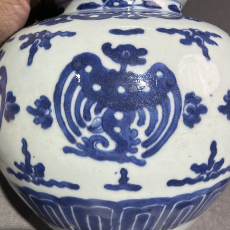 清雍正青花团凤纹太白罐 - 图6