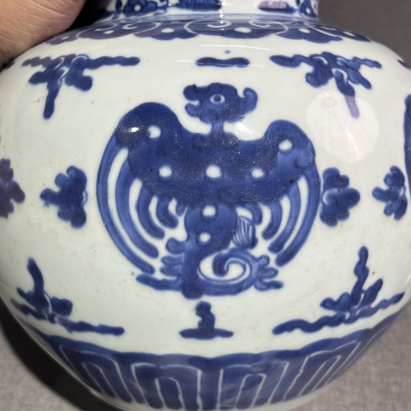 清雍正青花团凤纹太白罐 - 图7