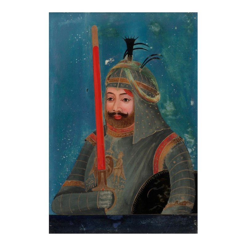 十九世紀 或為中國外銷印度 把劍武士鏡畫兩件 | TWO EXPORT REVERSE GLASS MALE WARRIOR PAINTINGS - 图4