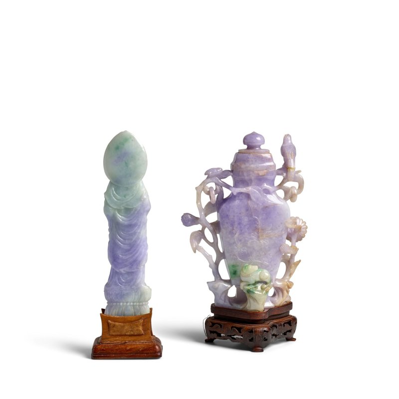 晚清 翠玉鏤雕活環蓋瓶 | A LAVENDAR JADEITE VASE AND COVER - 图4
