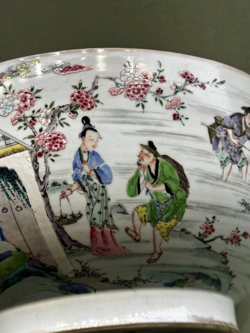清雍正 粉彩渔家清趣图大碗 - 图11