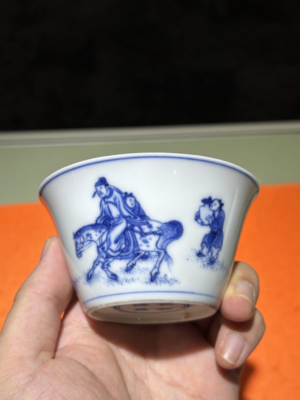 清康熙 青花饮中八仙贺知章醉归图蠡量杯 - 图2
