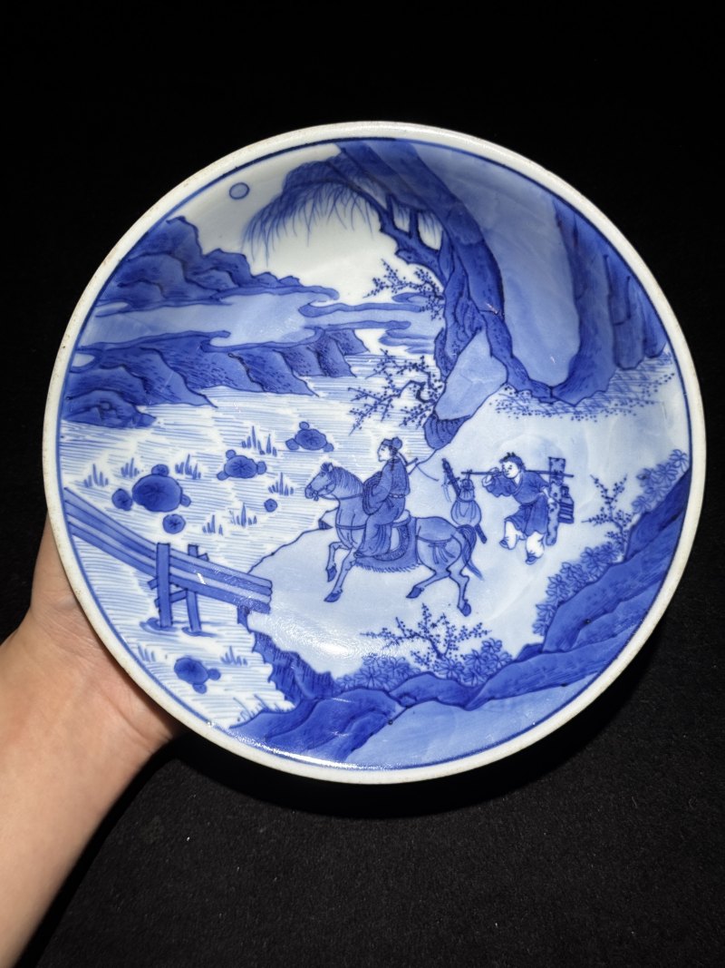 清康熙 青花“张生赶考”盘 - 图4