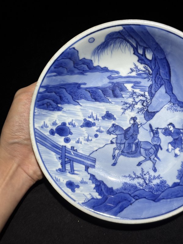 清康熙 青花“张生赶考”盘 - 图5