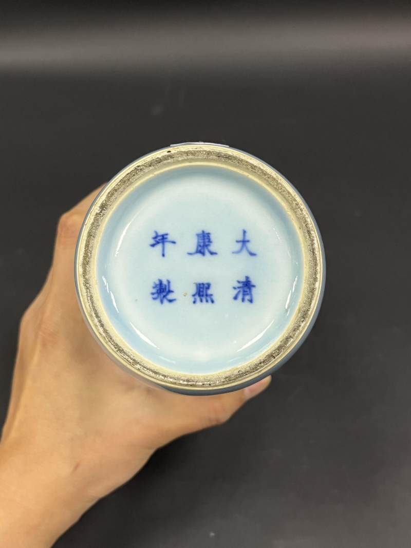 清中期 天蓝釉小棒槌瓶、仿哥釉兽耳罐各一件 - 图14