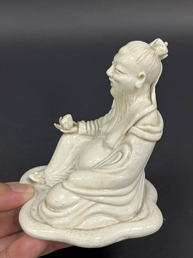 清中期 江鸣阜款白釉东方朔塑像 - 图3