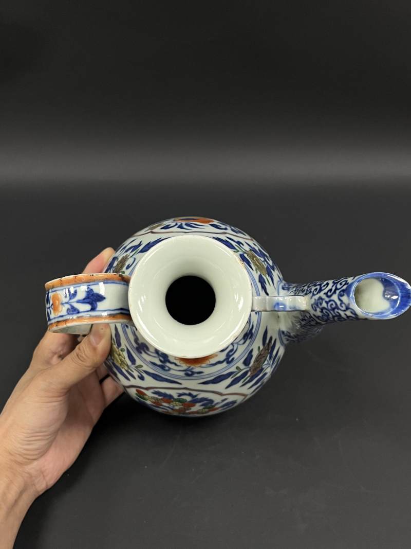 清中期 青花加彩折枝花果纹执壶 - 图6