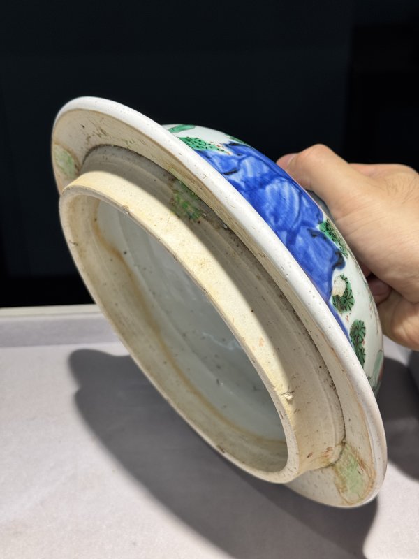 清康熙 青花五彩八仙闹海图大盖罐 - 图58
