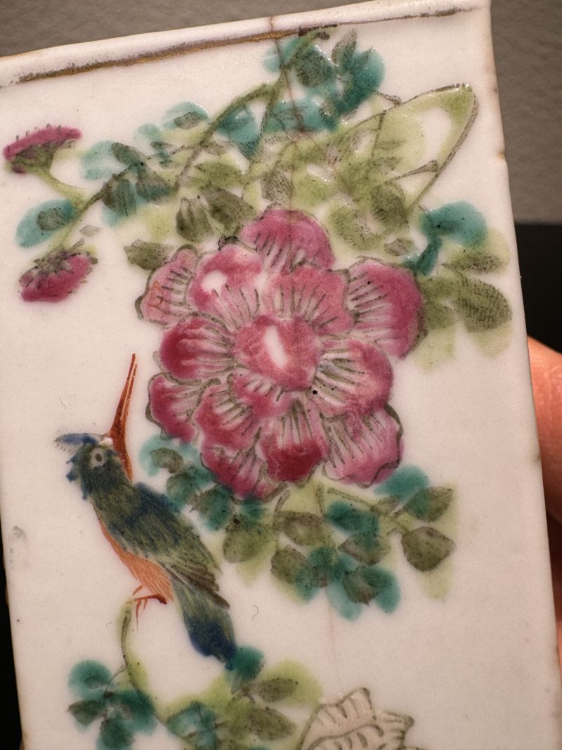 清光绪 浅绛彩山水花鸟四方小笔筒 - 图9
