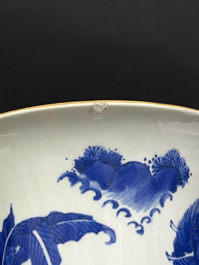 清顺治 青花麒麟芭蕉纹花觚 - 图12