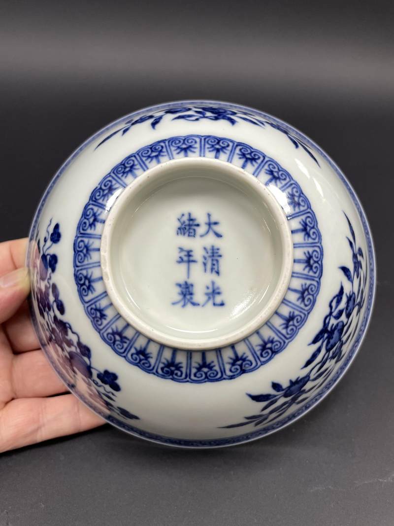 清光绪 青花三多纹碗 - 图7