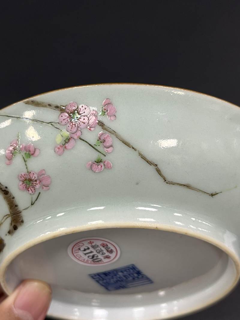 清乾隆 青釉粉彩过枝梅花纹盘 - 图12