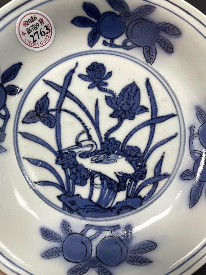 明万历 青花一路连科图盘 - 图3