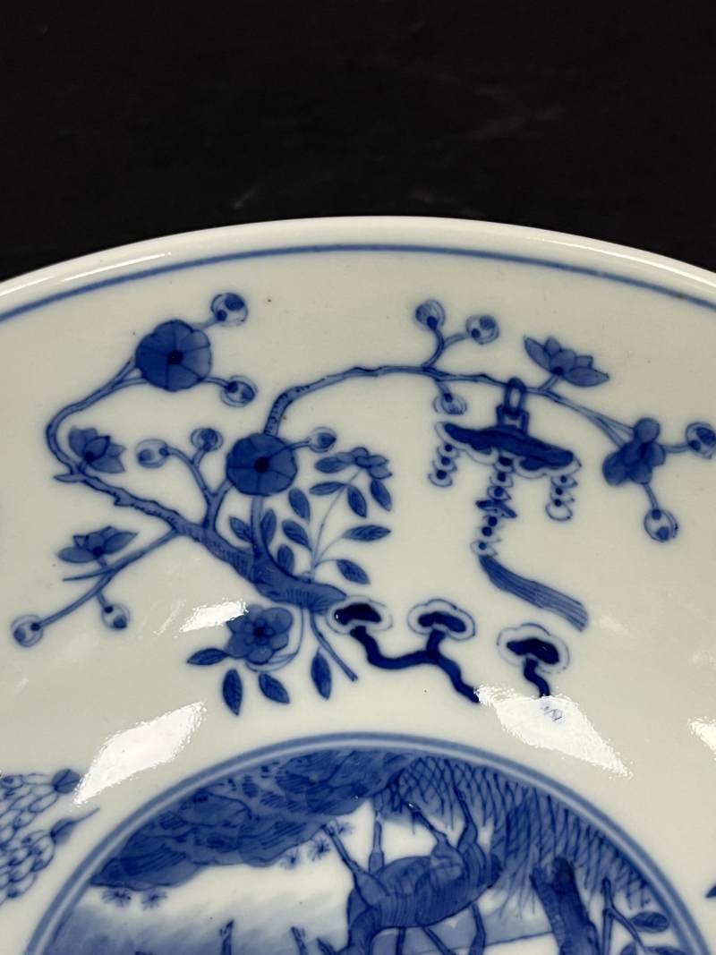 清光绪 内青花外黄地粉彩吉庆升平开光三羊开泰图碗 - 图13