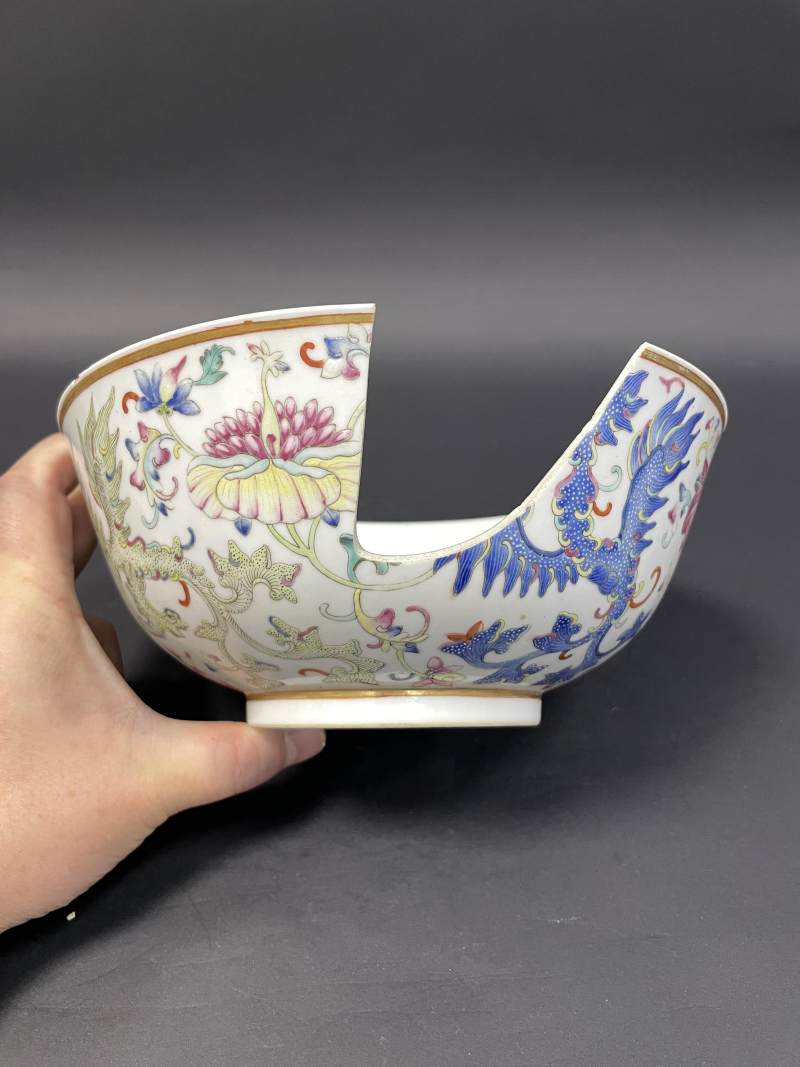 清光绪 粉彩穿花夔凤纹大碗 - 图5