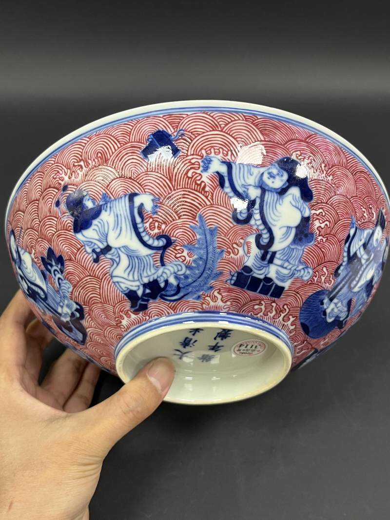 清光绪 青花胭脂红八仙庆寿图大碗 - 图6