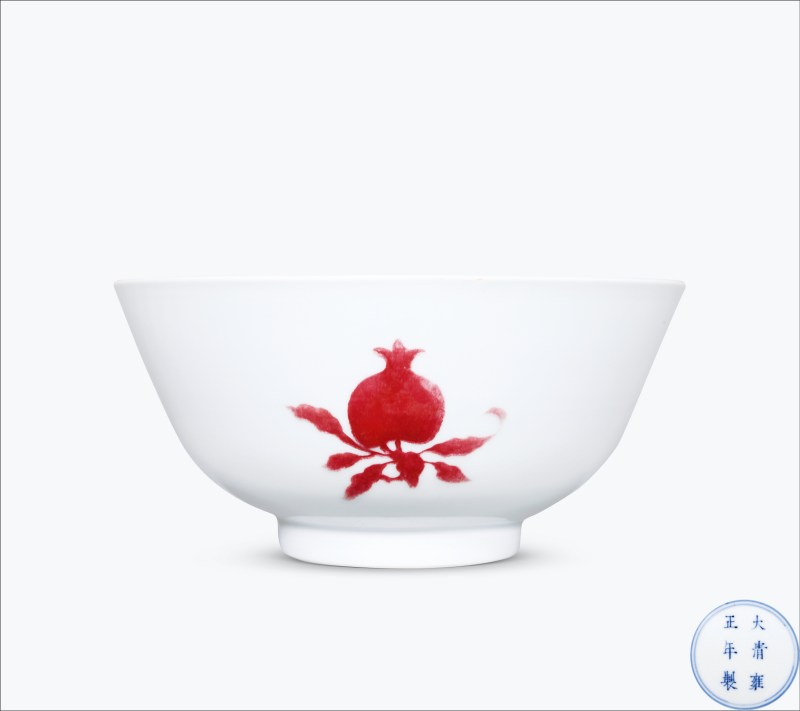 清雍正 仿宣德填红三多纹大碗 - 图1