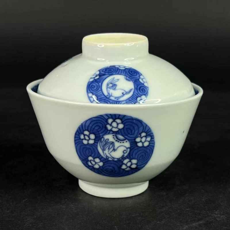 清道光 青花玉兔纹盖碗 - 图21