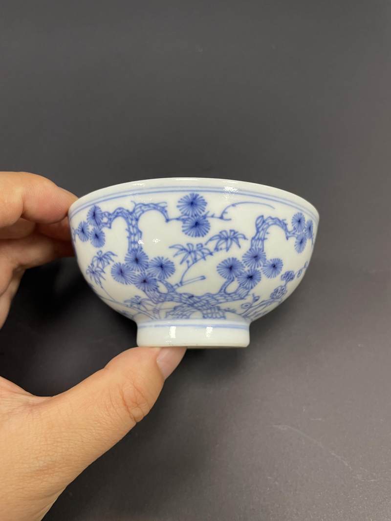 清雍正 青花岁寒三友图小碗 - 图4