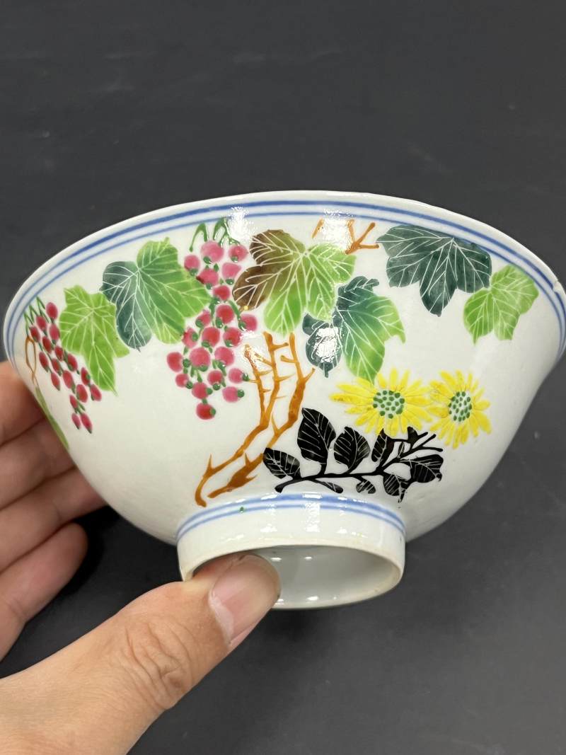 清光绪 粉彩葡萄花卉纹碗两对 - 图26