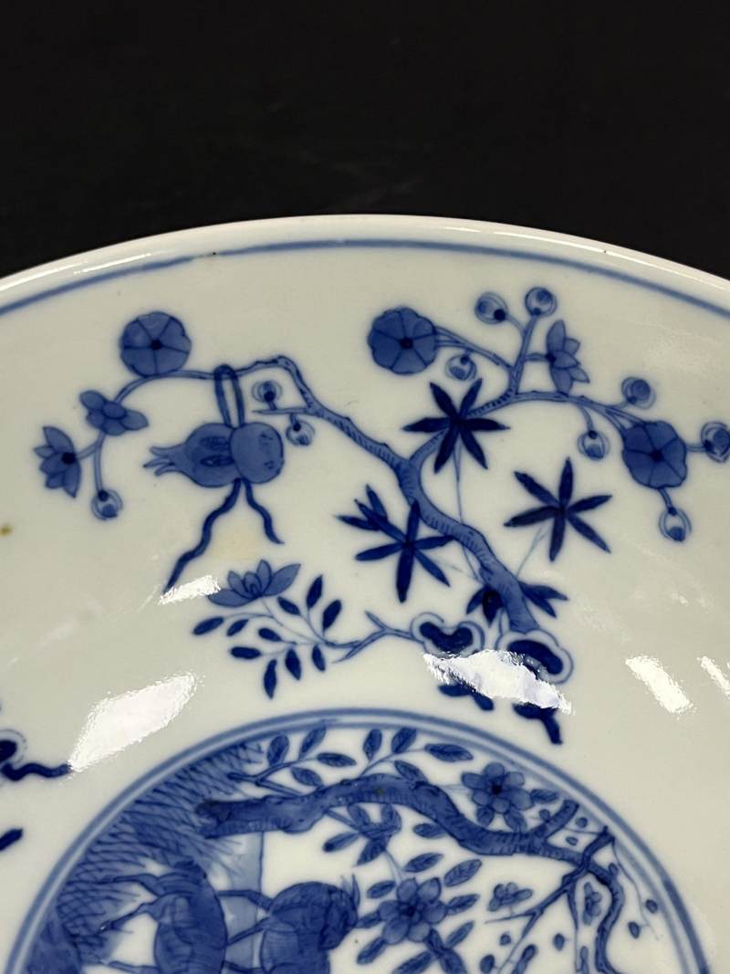 清光绪 内青花外黄地粉彩吉庆升平开光三羊开泰图碗 - 图14