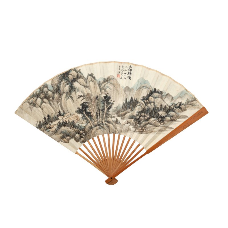 王季遷　山林靜趣　設色紙本　成扇　一九四三年作 | WANG JIQIAN (1907-2003); BAI JIAO (1907-1969) - 图5