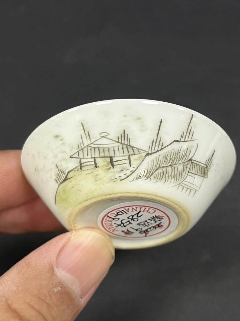 清乾隆 粉彩山水人物纹马蹄套杯十只 - 图43