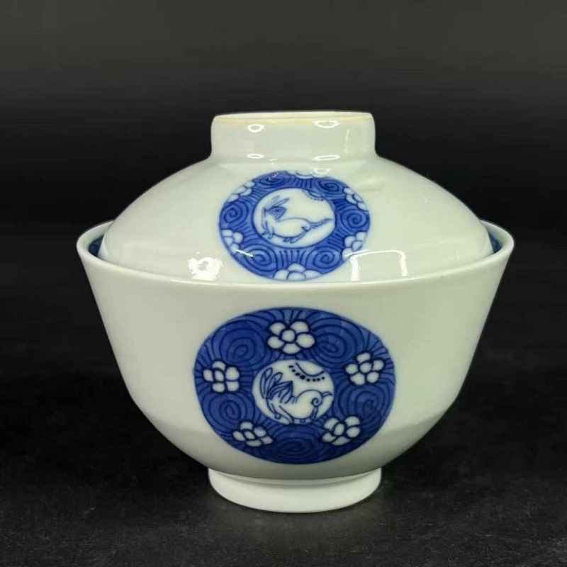 清道光 青花玉兔纹盖碗 - 图22