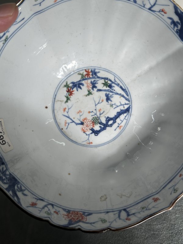 清康熙 青花五彩花鸟花口大碗 - 图9