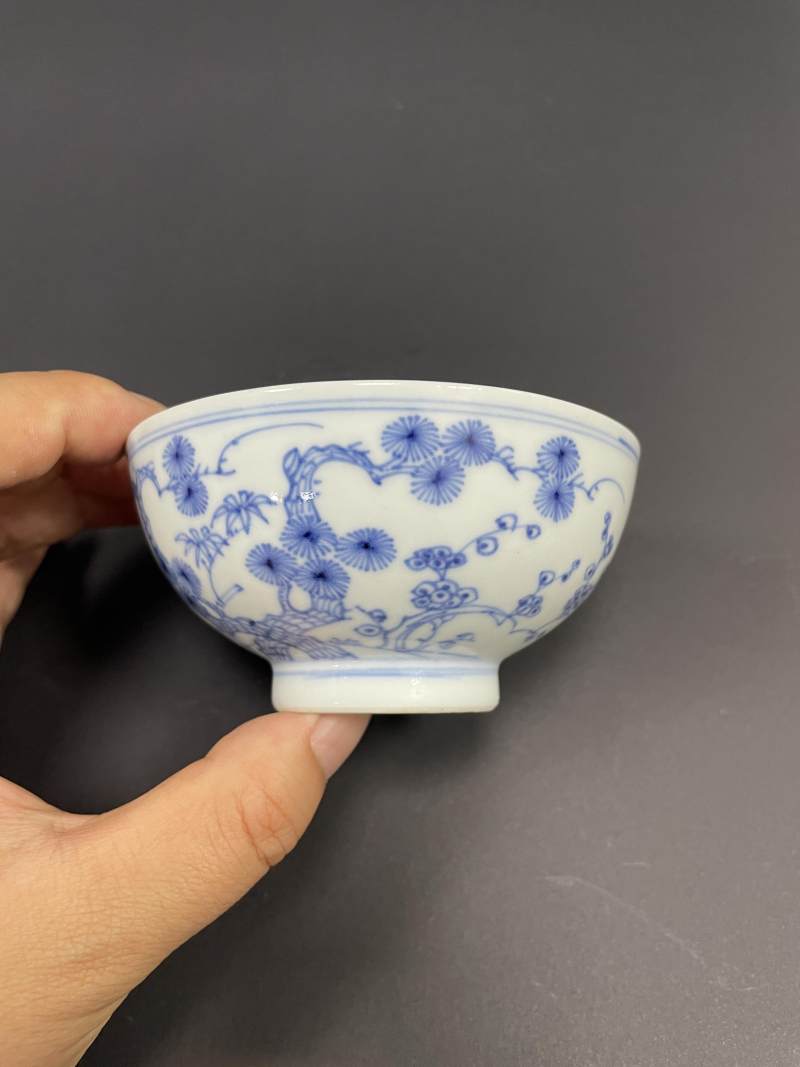 清雍正 青花岁寒三友图小碗 - 图5