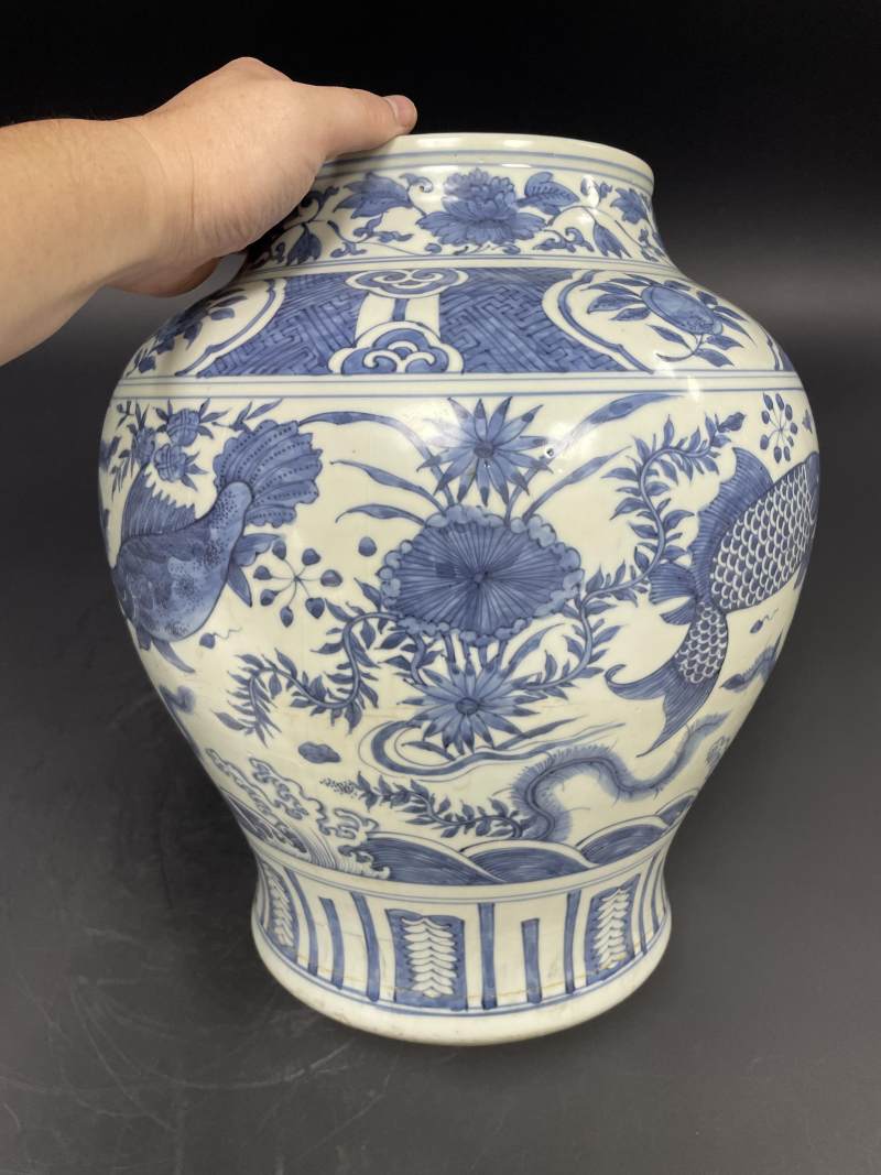 明晚期 青花“清白礼贵”鱼藻纹大罐 - 图7
