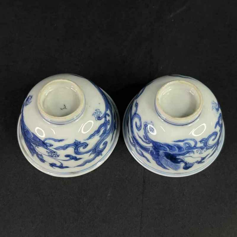 清康熙 青花瑞兽纹杯一对 - 图25
