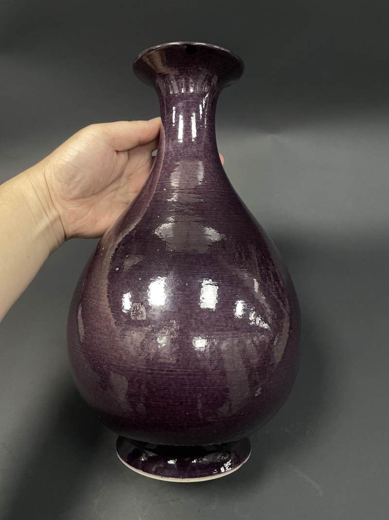 清早期 茄皮紫釉玉壶春瓶 - 图4